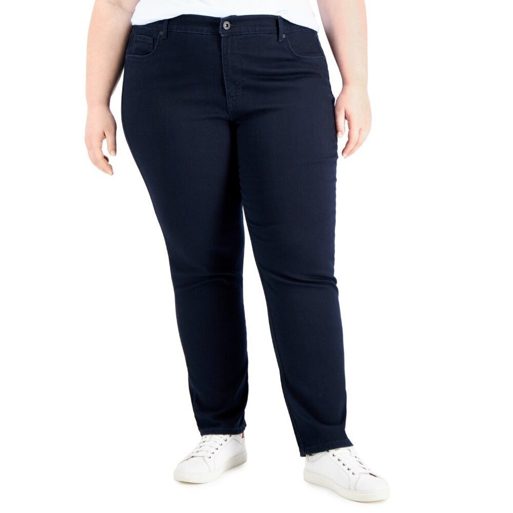Style & Co Womens Plus Size 24W High-Rise Straight Leg Jeans Dark Rinse Blue $59